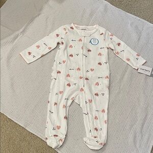 Carter's White and Pink Heart Pattern Footie 9 month